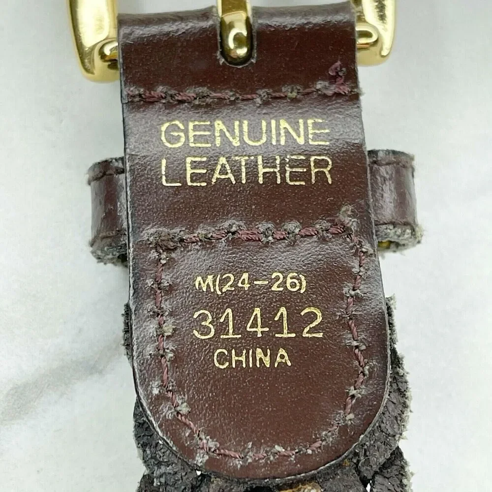 Brown Braided Woven Genuine Leather Belt Size Medium M Kids Youth